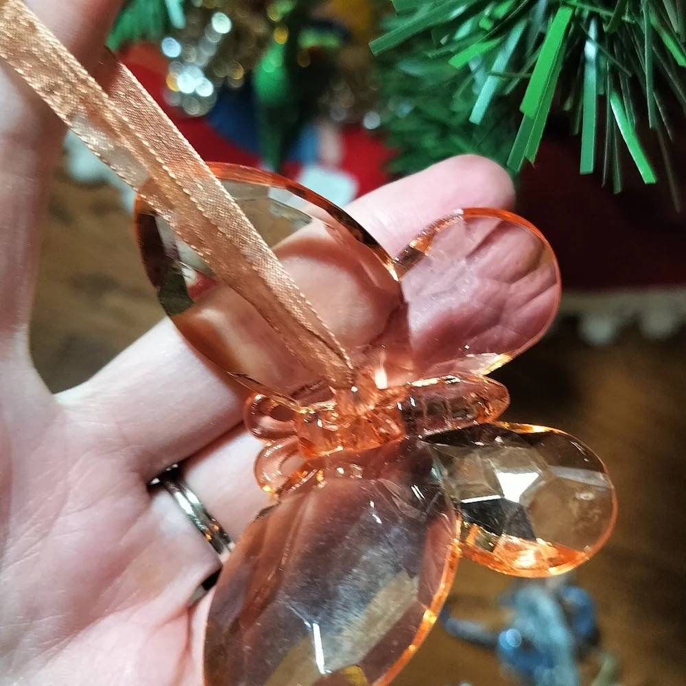 Two Dangling Butterfly Christmas Ornaments